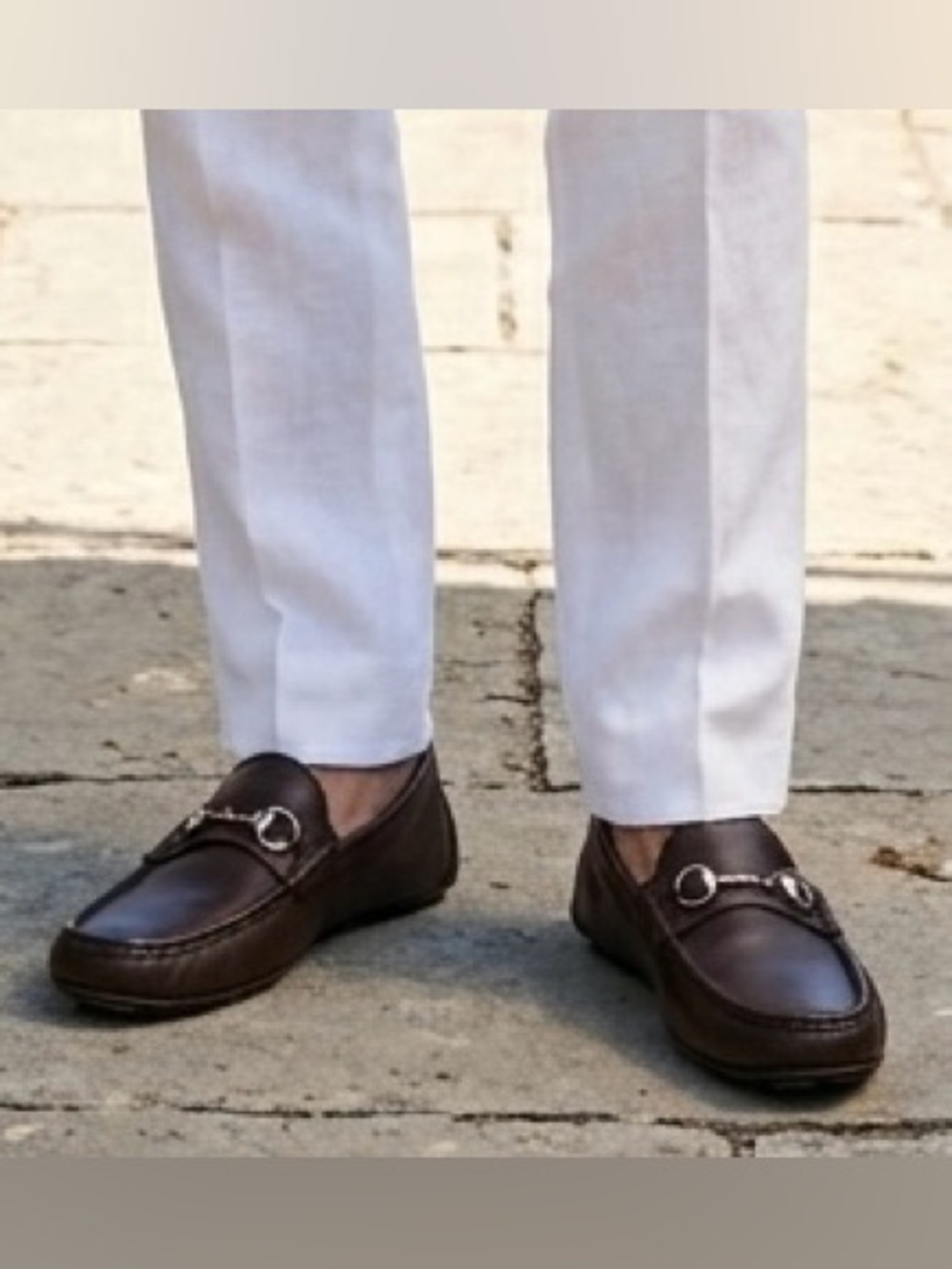Authentic GUCCI Brown Leather Slip-On Loafers, Silver Bit Style 121502, Size 9.5